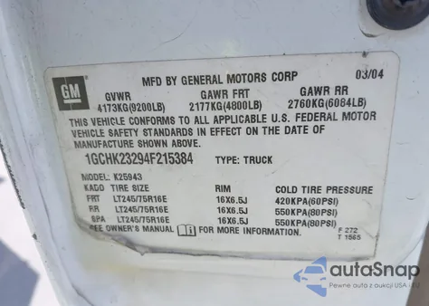 2004 Chevrolet Silverado 2500Hd Lt из США, поврежденный, VIN 1GCHK23294F215384